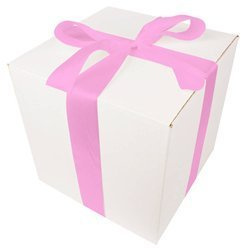 DECORATED LARGE WHITE BOX - with ribbon - 300x300x300mm - pink