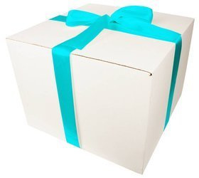 WHITE CARDBOARD BOX - with blue ribbon - 40x40x30cm