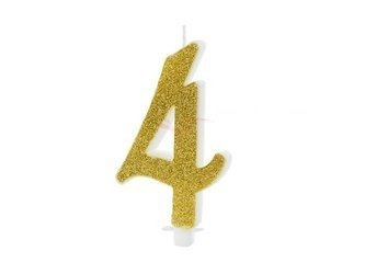 Birthday candle - Number 4 - Glitter - Gold - 10 cm