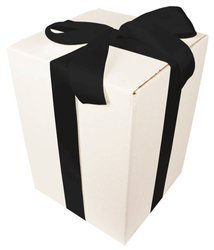 WHITE CARDBOARD BOX - with black ribbon - 35x25x25cm