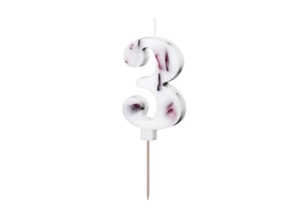 Birthday candle - Number 3 - White with flower petals - 8cm