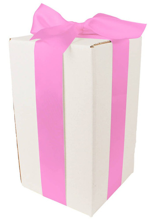 WHITE CARDBOARD BOX - with pink ribbon - 25x15x15cm