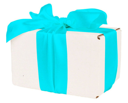 WHITE CARDBOARD BOX - with blue ribbon - 13x10x8cm