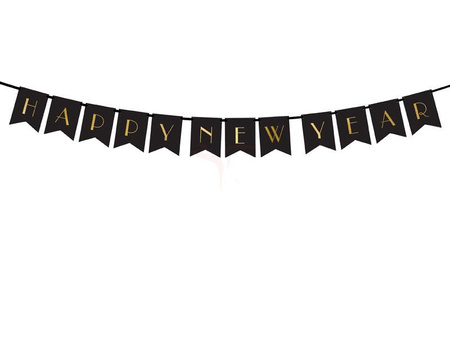 Paper banner - Happy New Year - Black - 15 x 170 cm