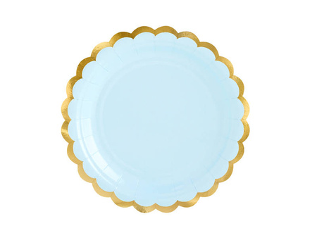 Plates - light blue with gold edges - 18 cm - 6 pcs