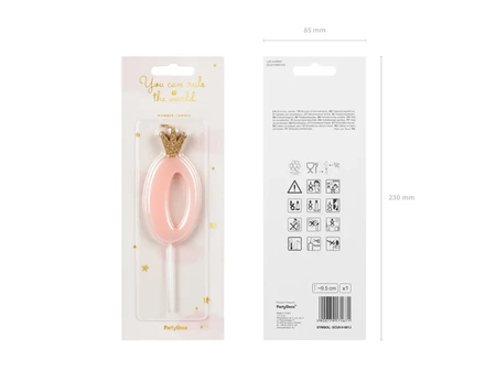 Crown candle - number 0 - pink - 9.5cm