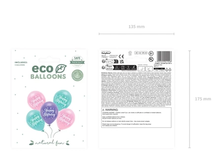 ECO balloons 26cm - Happy Birthday - Pink - 5 pcs.