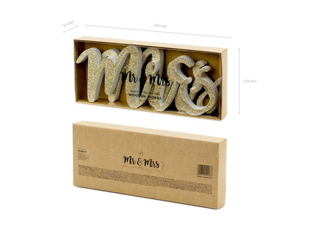 Wooden sign - Mr & Mrs - Gold glitter - 50 x 10 cm