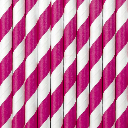 Paper Straws - White and Dark Pink - Slanted Stripes - 19.5 cm - 10 pieces