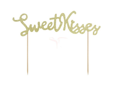 Cake topper - Sweet Kisses - Gold - Glitter - 16.5 cm