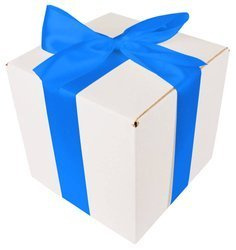 WHITE CARDBOARD BOX - with blue ribbon - 20x20x20cm