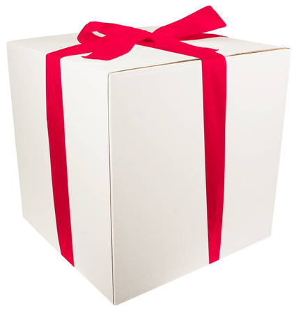 WHITE CARDBOARD BOX - with dark pink ribbon - 40x40x40cm