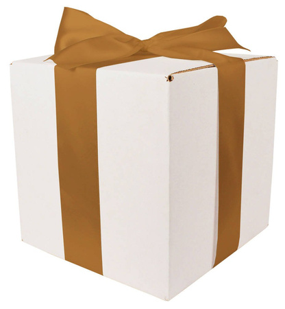 WHITE CARDBOARD BOX - with light gold ribbon - 20x20x20cm