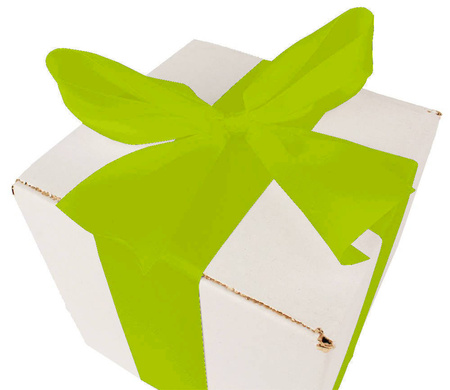 WHITE CARDBOARD BOX - with green ribbon - 15x15x15cm