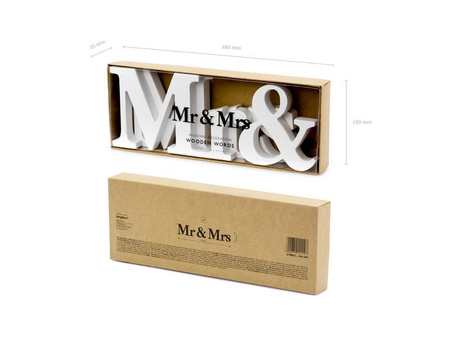 Wooden sign - Mr & Mrs - Whitewashed - 50 x 9.5 cm