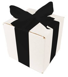 WHITE CARDBOARD BOX - with black ribbon - 15x15x15cm