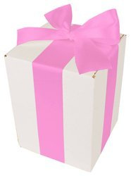 WHITE CARDBOARD BOX - with pink ribbon - 15x15x20cm