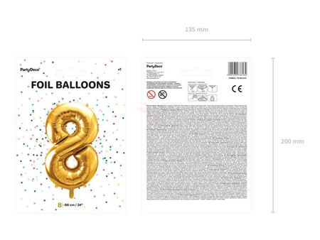 Foil balloon - Number "8" - Gold - 86 cm