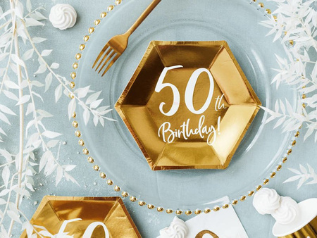 Birthday plates - 50th Birthday! - Gold - 6 pieces 