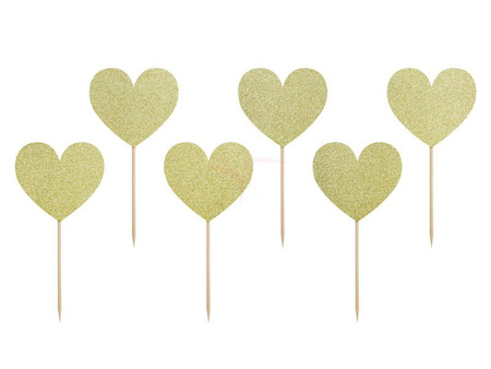 Muffin Toppers - Hearts - Gold - Glitter - 11cm - 6 pieces