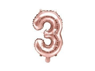 Foil balloon - Number "3" - Pink gold - 35 cm