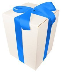 WHITE CARDBOARD BOX - with blue ribbon - 35x25x25cm