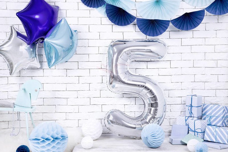 Foil balloon - Number "5" - Silver - 86 cm