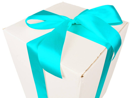 WHITE CARDBOARD BOX - with blue ribbon - 35x25x25cm