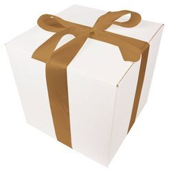 WHITE CARDBOARD BOX - with light gold ribbon - 30x30x30cm