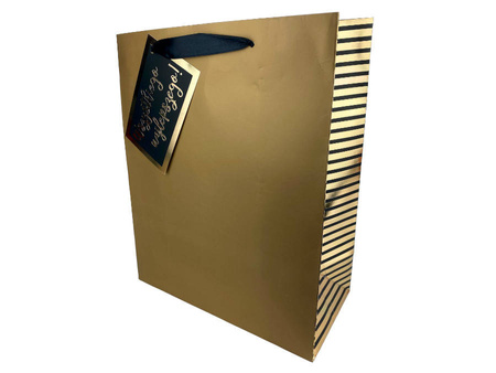 Decorative Gift Bag - gold with gold stripes - 26x32x13 cm