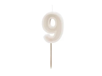 Birthday candle - Number 9 - Beige - 6cm