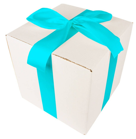 WHITE CARDBOARD BOX - with blue ribbon - 25x25x25cm