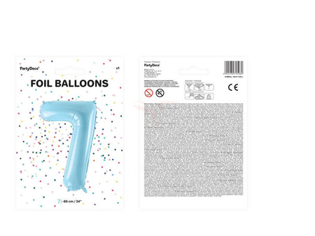 Foil balloon - Number "7" - Light blue - 86cm 