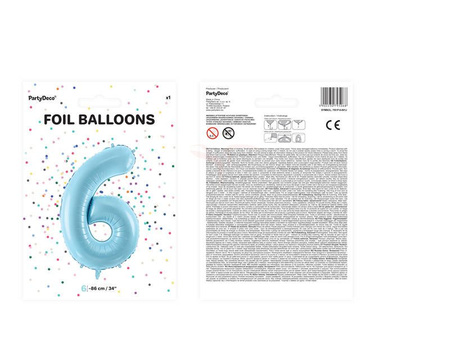 Foil balloon - Number "6" - Light blue - 86cm 