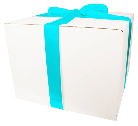 WHITE CARDBOARD BOX - with blue ribbon - 40x40x30cm