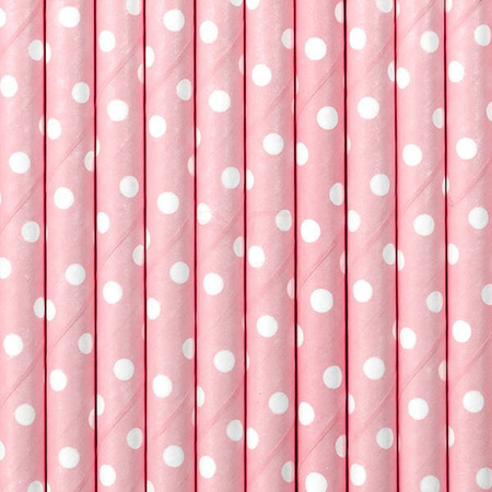 Paper straws - Bright pink with white dots - 19.5 cm - 10 pieces