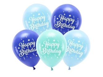 ECO balloons 26 cm - Happy Birthday - Blue - 5 pcs.