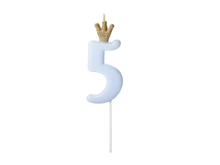 Crown candle - number 5 - blue - 9.5cm