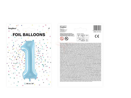 Foil balloon - Number "1" - Light blue - 86cm 