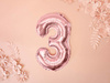 Foil balloon - Number "3" - Pink gold - 35 cm 