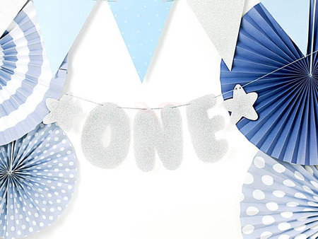 Banner for Birthday - One - Glitter - Silver - 11,5 x 50 cm