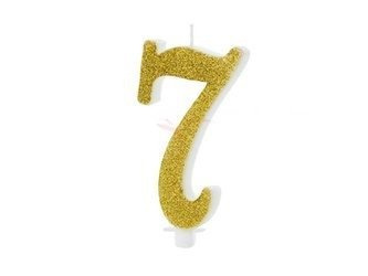 Birthday candle - Number 7 - Glitter - Gold - 10 cm