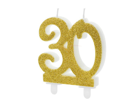 Birthday candle - Number 30 - Glitter - Gold - 7.5 cm