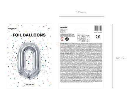 Foil balloon - Number "0" - Silver - 86 cm