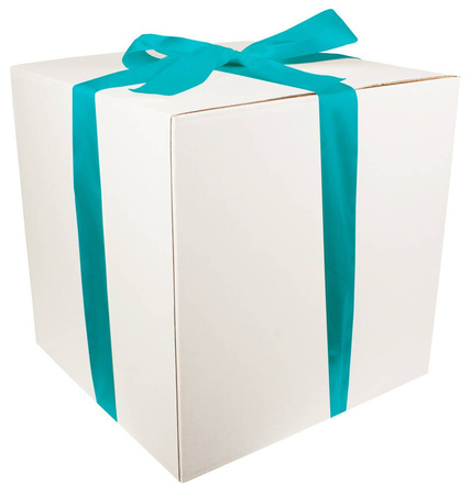 HUGE WHITE CARDBOARD BOX - with turquoise ribbon - 60x60x60cm