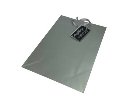 Large gift bag - Gray with silver stripes - 33 x 45.6 x 12.6cm