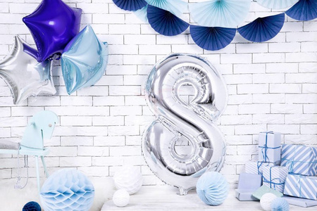 Foil balloon - Number "8" - Silver - 86 cm