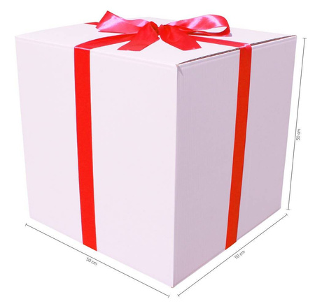 WHITE CARDBOARD BOX - with red ribbon - 50x50x50cm