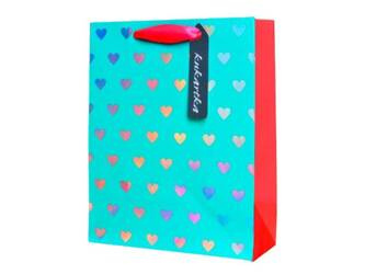 Gift bag - neon - blue with hearts - 1 pc.