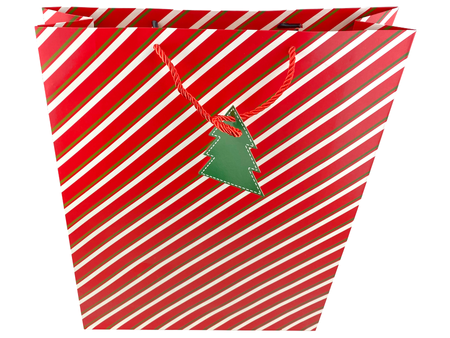 Gift Bag - CHRISTMAS - Red Green Stripes - 460x320x100mm